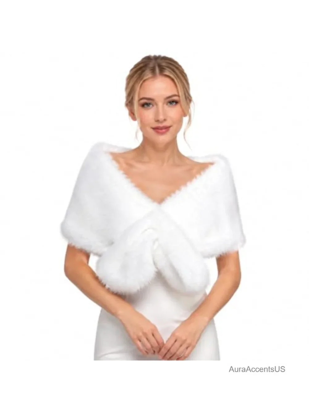 Women's Faux Fur Shawl Wrap, Plush Winter Scarf for Evening Gown Wedding Party,